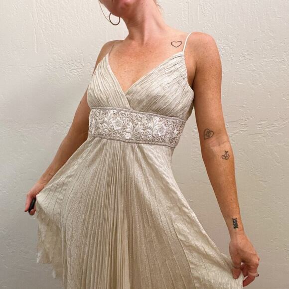 Vintage Y2K Designer Silk Fairycore Metallic Shimmer Babydoll Crepe Dress - Picture 2 of 7